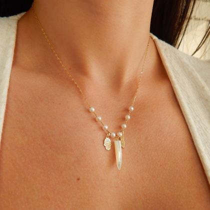 Imagem de Gargantilha Feminina em Ouro 18k Com Pérolas e Madrepérola