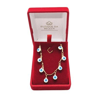 Imagem de Gargantilha Folheada A Ouro Choker Olho Grego 40Cm Semijoias