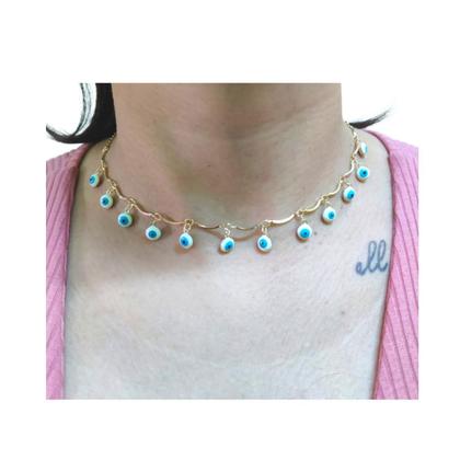Imagem de Gargantilha Folheada A Ouro Choker Olho Grego 40Cm Semijoias