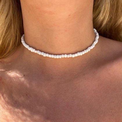 Imagem de Gargantilha missangas Branco, colar moda verão, bijuteria praia, chocker micanças brancas, gargantil