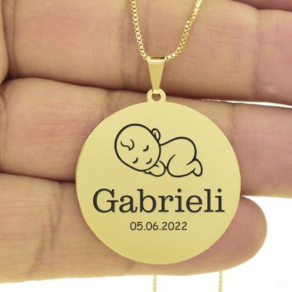 Imagem de Gargantilha Pingente Redondo Personalizado Nome Gabrieli Banhado Ouro 18K - 999005328