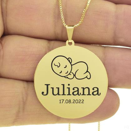 Imagem de Gargantilha Pingente Redondo Personalizado Nome Juliana Banhado Ouro 18K - 999005380