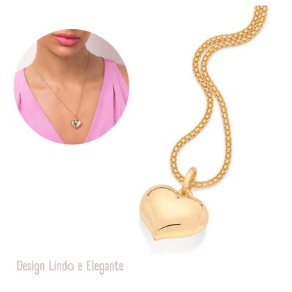 Imagem de Gargantilha Rommanel Com Pingente Coração Abaulado Banhado Ouro 18k Presente Feminino