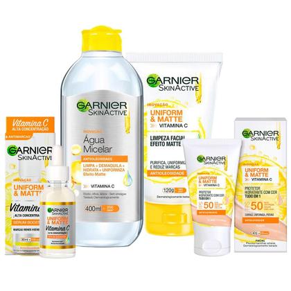 Imagem de Garnier Skin Uniform & Matte Vitamina C Kit  Sérum + Gel de Limpeza + Água Micelar + Protetor Solar cor Clara