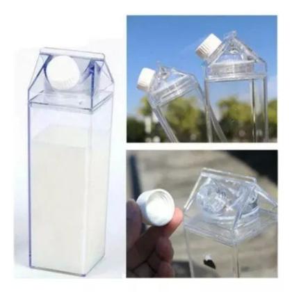 Imagem de Garrafa Acrílica 1 Litro Formato Caixa Leite Suco Nescau Água Multiuso Transparente Geladeira Mesa Sem BPA