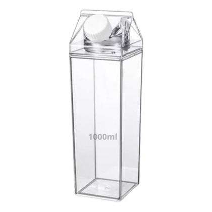 Imagem de Garrafa Acrílica 1 Litro Formato Caixa Leite Suco Nescau Água Multiuso Transparente Geladeira Mesa Sem BPA