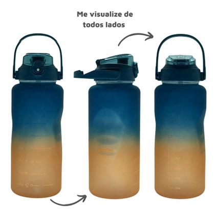 Imagem de Garrafa Agua 2 Litros Motivacional Com Horários e Frases e Canudo Rebatível