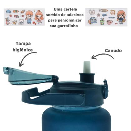 Imagem de Garrafa Agua 2 Litros Motivacional Com Horários e Frases e Canudo Rebatível