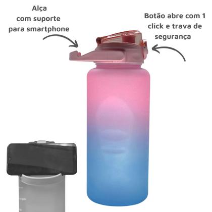 Imagem de Garrafa Agua 2 Litros Motivacional Com Horários e Frases e Canudo Rebatível