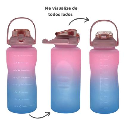 Imagem de Garrafa Agua 2 Litros Motivacional Com Horários e Frases e Canudo Rebatível