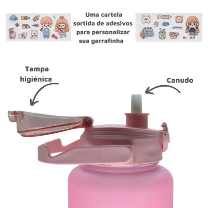 Imagem de Garrafa Agua 2 Litros Motivacional Com Horários e Frases e Canudo Rebatível