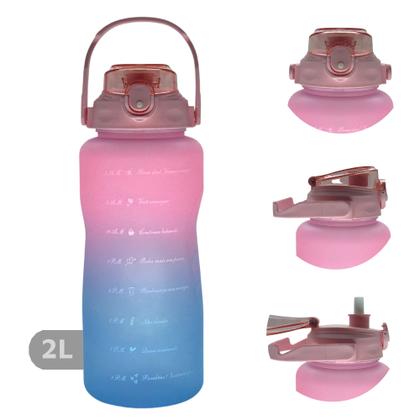 Imagem de Garrafa Agua 2 Litros Motivacional Com Horários e Frases e Canudo Rebatível