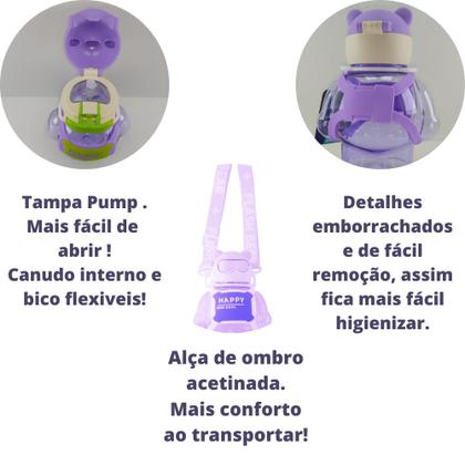 Imagem de Garrafa Água Urso Transparente Canudo Infantil Squeeze 800ml