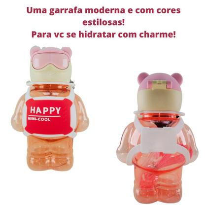Imagem de Garrafa Água Urso Transparente Canudo Infantil Squeeze 800ml