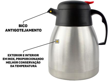 Imagem de Garrafa Bule Térmico 1 Litro Café Chá Quente Frio Parede Dupla Aço Inox Com Bico Antigotas