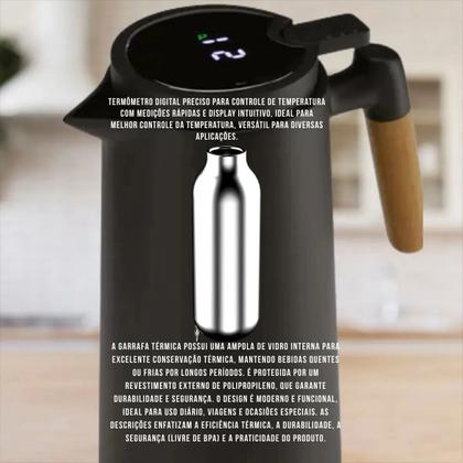Imagem de Garrafa Cafe Térmica Com Termômetro Digital Cabo Madeira 1l
