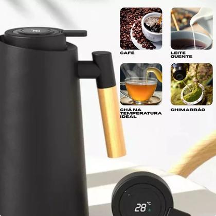Imagem de Garrafa Cafe Térmica Com Termômetro Digital Cabo Madeira 1l