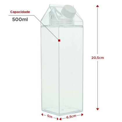 Imagem de Garrafa Caixinha de Leite Acrílico 500ml Vedação Silicone