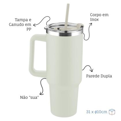 Imagem de Garrafa Canecão em Inox Parede Dupla 1300ml com Alça e Canudo