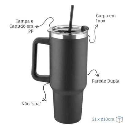 Imagem de Garrafa Canecão em Inox Parede Dupla 1300ml com Alça e Canudo