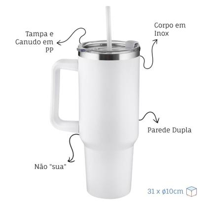 Imagem de Garrafa Canecão em Inox Parede Dupla 1300ml com Alça e Canudo