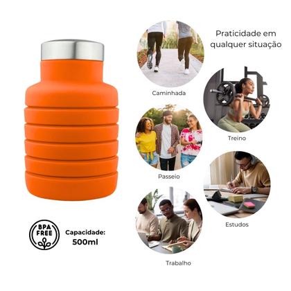 Imagem de Garrafa Dagg Eco Retrátil Silicone Dobrável 500ml Mini Squeeze Garrafinha Escola Merendeira Lanche