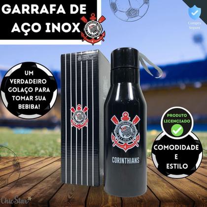 Imagem de Garrafa de Aço Inox Corinthians com Alça Timão Original Lançamento - Mileno