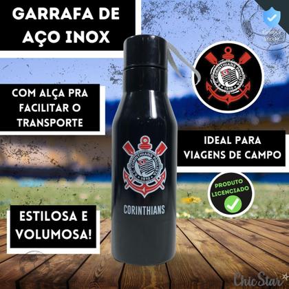 Imagem de Garrafa de Aço Inox Corinthians com Alça Timão Original Lançamento - Mileno