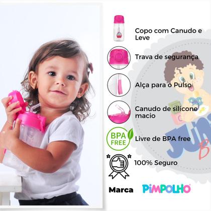 Imagem de Garrafa De Água 370ml Com Canudo Copo Criança Infantil Feminino Menina Cupcake Pimpolho Pink