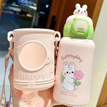 Imagem de Garrafa De Água Infantil 500ml com canudo de silicone garrafinha térmica para crianças