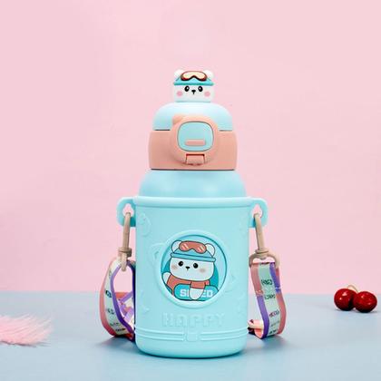 Imagem de Garrafa De Água Infantil 500ml com canudo de silicone garrafinha térmica para crianças