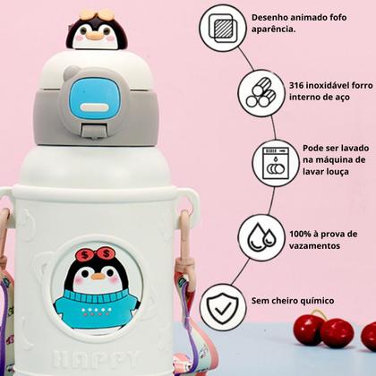 Imagem de Garrafa De Água Infantil 500ml com canudo de silicone garrafinha térmica para crianças