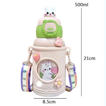 Imagem de Garrafa De Água Infantil 500ml com canudo de silicone garrafinha térmica para crianças