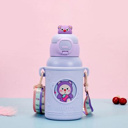 Imagem de Garrafa De Água Infantil 500ml com canudo de silicone garrafinha térmica para crianças