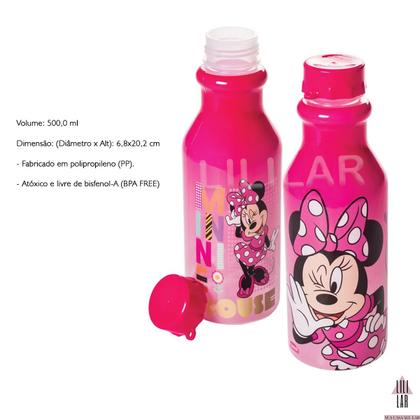 Imagem de Garrafa de Água Infantil 500ml Escolar Plástico Minnie Retro