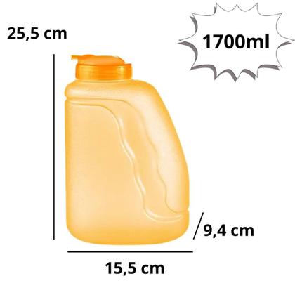 Imagem de Garrafa de Agua Para Geladeira 1,7L Modelo Onda Quality Lummar 1700ml Retangular Alça Reforçada Colorida ou Transparente