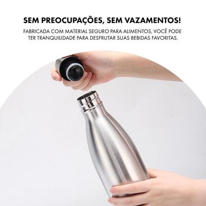 Imagem de Garrafa De Água Portátil Estilo Boliche Inox Térmica Squeeze Com Camada Dupla Para   Academia Esporte 500 ML Quente Frio 