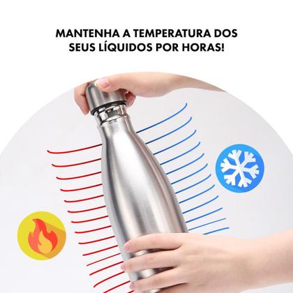 Imagem de Garrafa De Água Portátil Estilo Boliche Inox Térmica Squeeze Com Camada Dupla Para   Academia Esporte 500 ML Quente Frio 