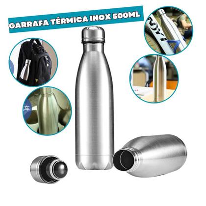 Imagem de Garrafa De Água Portátil Estilo Boliche Inox Térmica Squeeze Com Camada Dupla Para   Academia Esporte 500 ML Quente Frio 