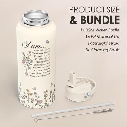 Imagem de Garrafa de água SANDJEST 32 onças de aço inoxidável com tampa e canudo