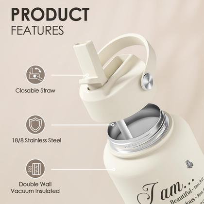 Imagem de Garrafa de água SANDJEST 32 onças de aço inoxidável com tampa e canudo