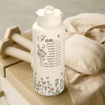 Imagem de Garrafa de água SANDJEST 32 onças de aço inoxidável com tampa e canudo