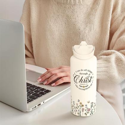 Imagem de Garrafa de água SANDJEST 32 onças de aço inoxidável com tampa e canudo