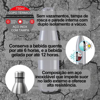 Imagem de Garrafa De Agua Térmica 750 ml Inox Powder Onix Termic