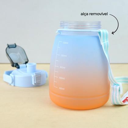 Imagem de Garrafa de plástico redonda com canudo e alça 1200ml