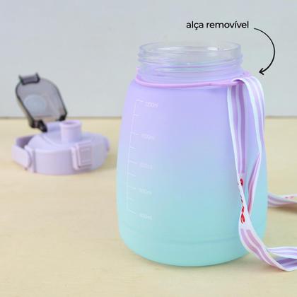 Imagem de Garrafa de plástico redonda com canudo e alça 1200ml