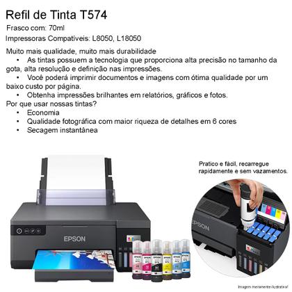 Imagem de Garrafa de tinta T574 T574520AL Ciano Claro para impressora Jato de Garrafa de tinta L8050