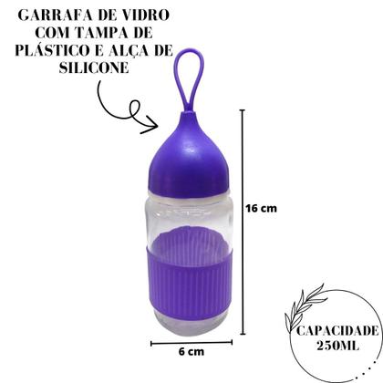 Imagem de Garrafa de Vidro 250ml Com Alça de Silicone Criativa