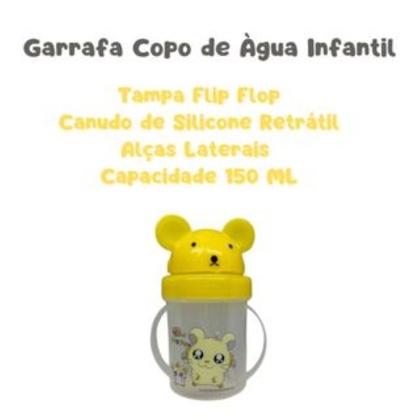 Imagem de Garrafa Garrafinha Copo de Água Infantil 150ml com Canudo de Silicone Retrátil Tampa FlipTop e Alças