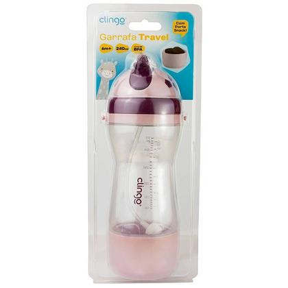 Imagem de Garrafa Infantil com Porta Biscoito 240ML Clingo